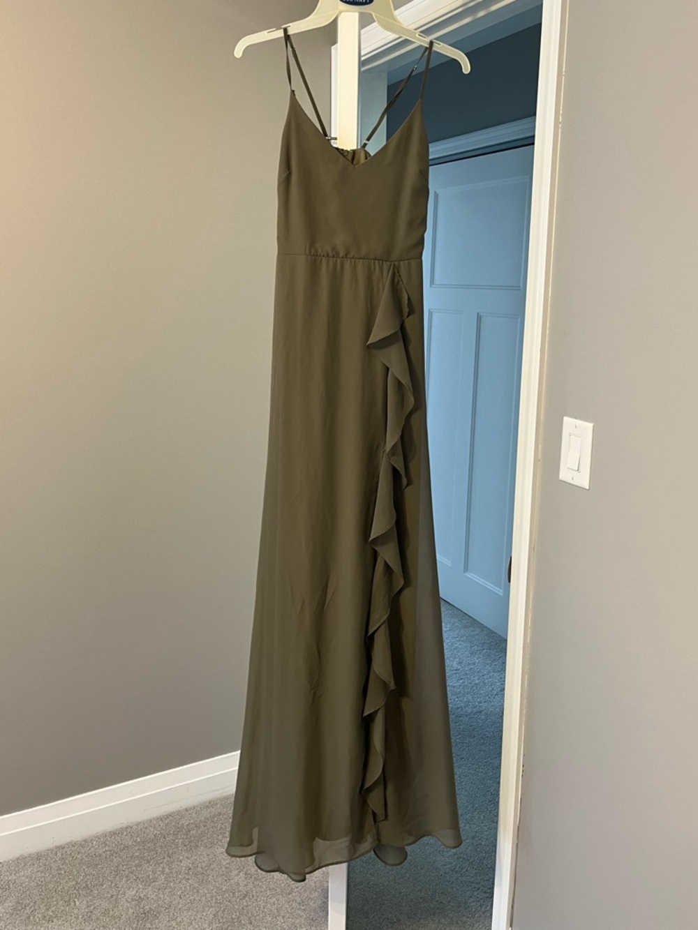 Birdy Grey Olive Green Ruffle Maxi Dress - Spaghetti Strap